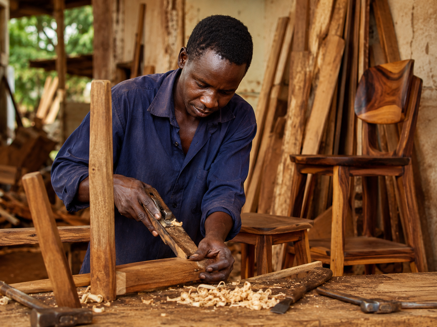 Tanzanian artisan creating locally made products
